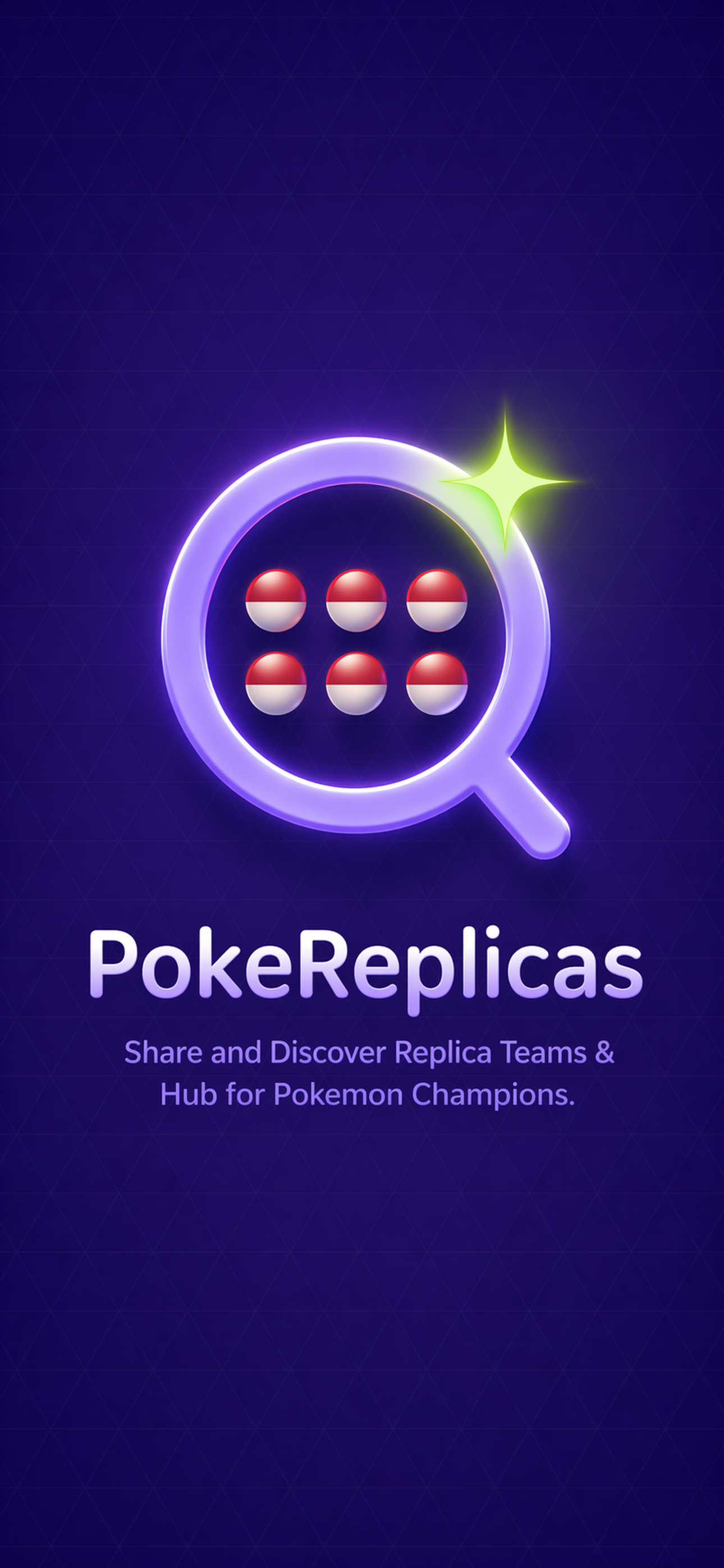 PokeReplicas splash screen with the app logo and team discovery message